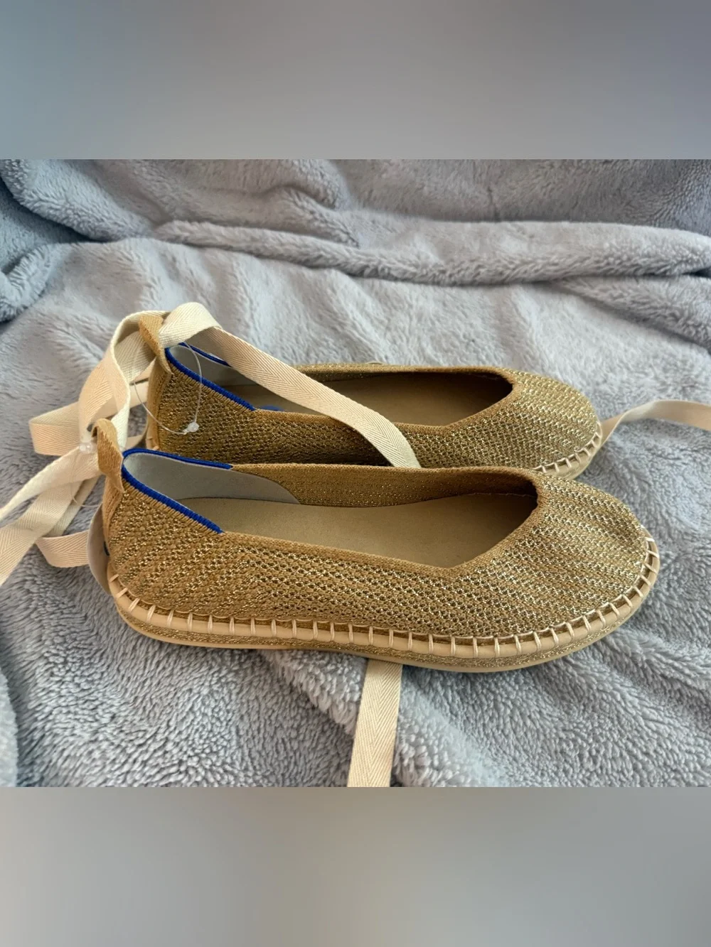 Rothy’s 7.5 NEW Woven Metallic Espadrille Ballet Flat - Gold - Picture 1 of 4